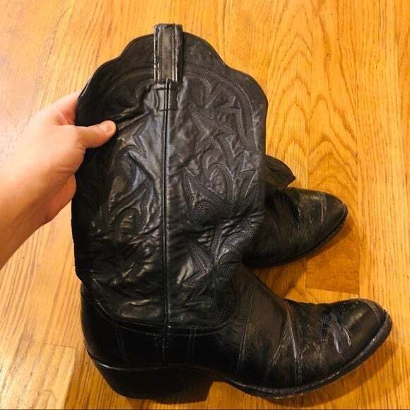 Black Leather Larry Mahan Cowboy Western Boots shoe - Picture 9 of 12